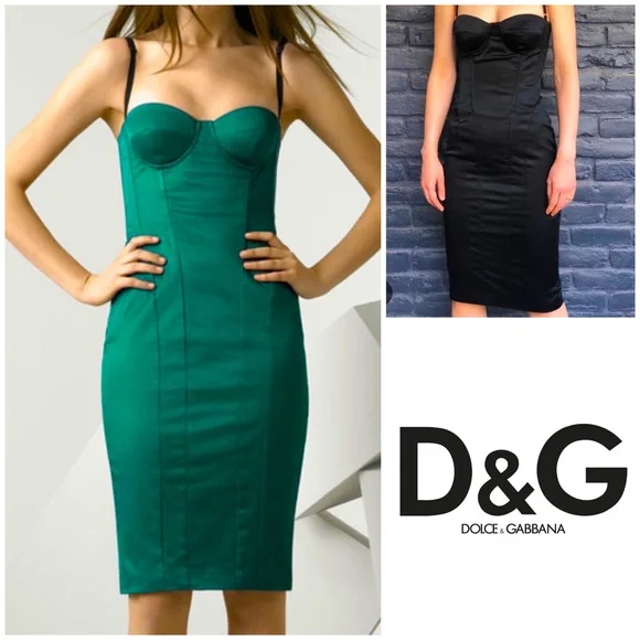 Dolce & Gabbana Green Satin Bustier Dress - Picture 1 of 8